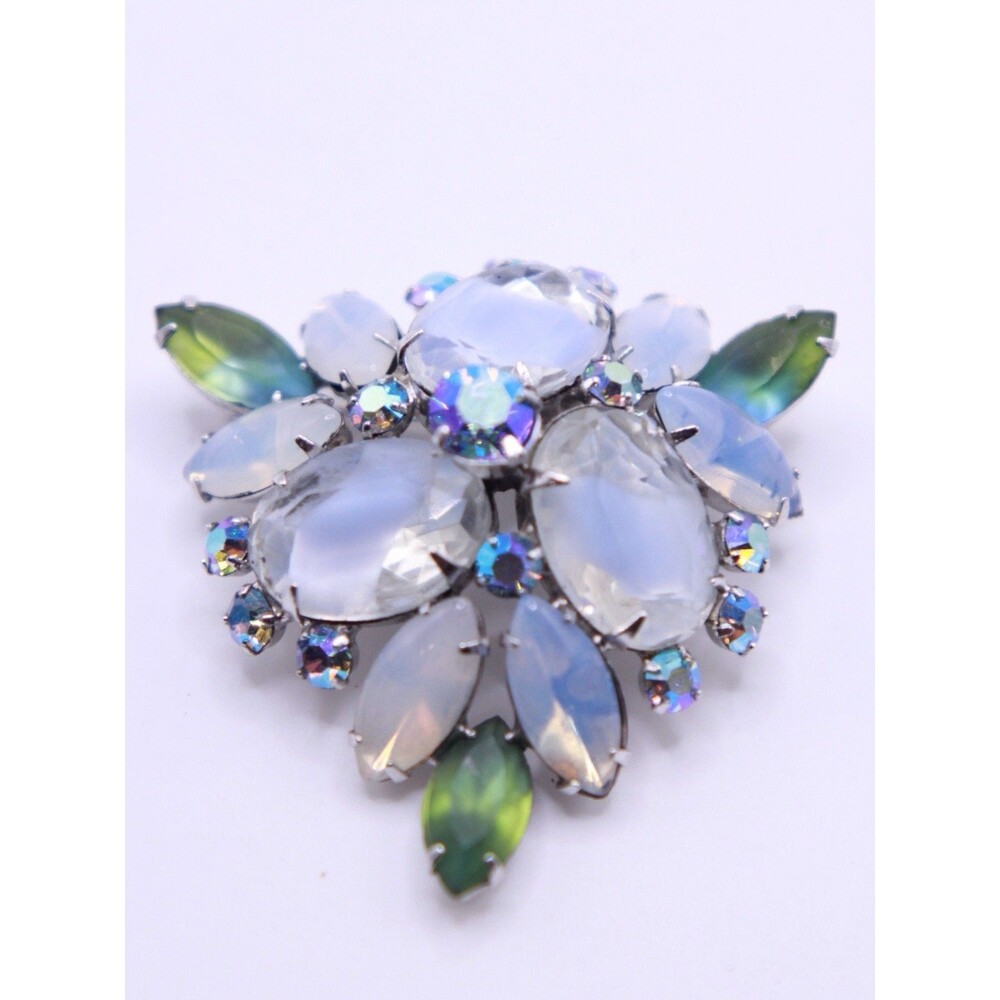 Vintage Unsigned Multicolor AB Givre Stone And Navette Brooch